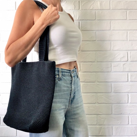 The Sak Handbags - The Sak 90s large black crochet shoulder bag purse